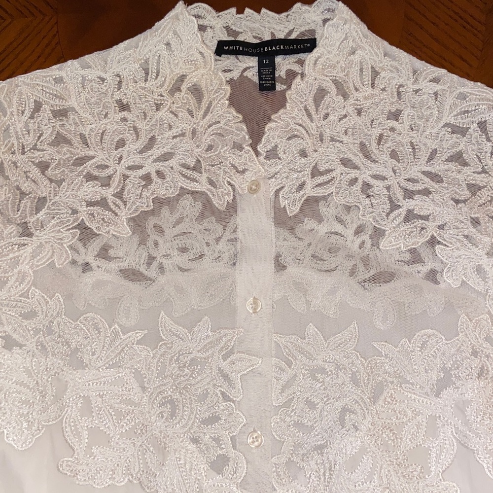 White House Black Market White Lace Yoke Button-Down Shirt - Picture 11 of 11